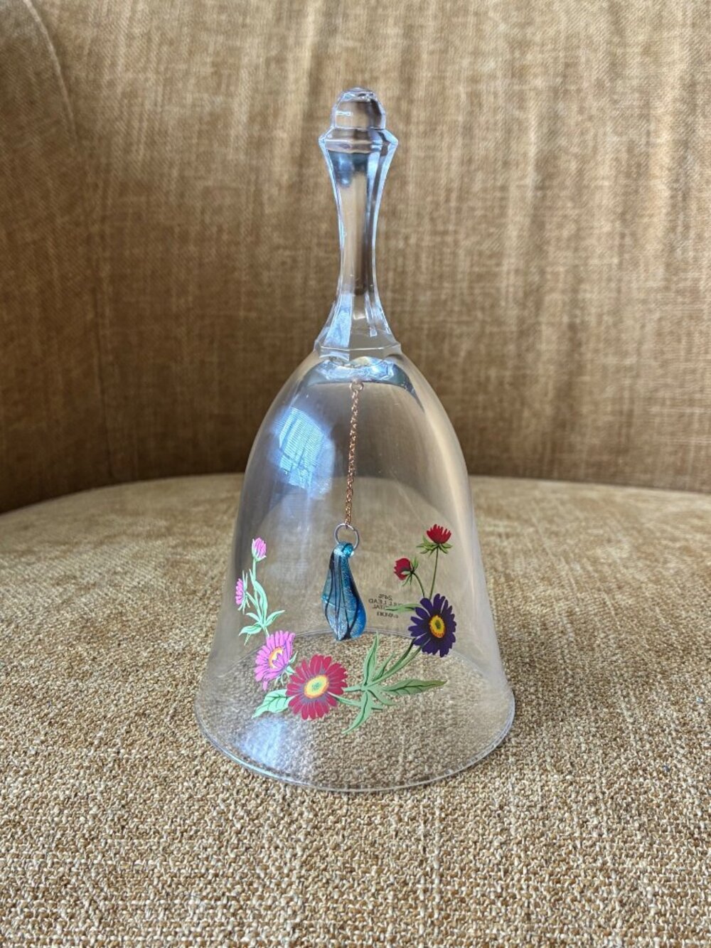 Vintage Avon 24% Lead Crystal Decorative Glass Bell Floral Painted Design Blue
